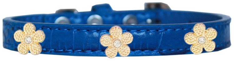 Gold Flower Widget Croc Dog Collar Blue Size 20